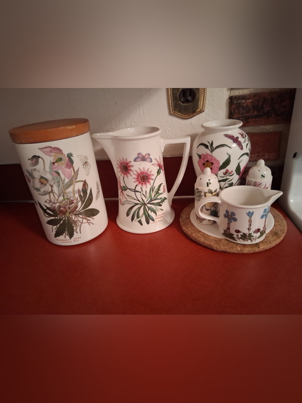 The Botanic Gardens Portmeirion White Ceramic Floral Pitcher, Canister & Creamer